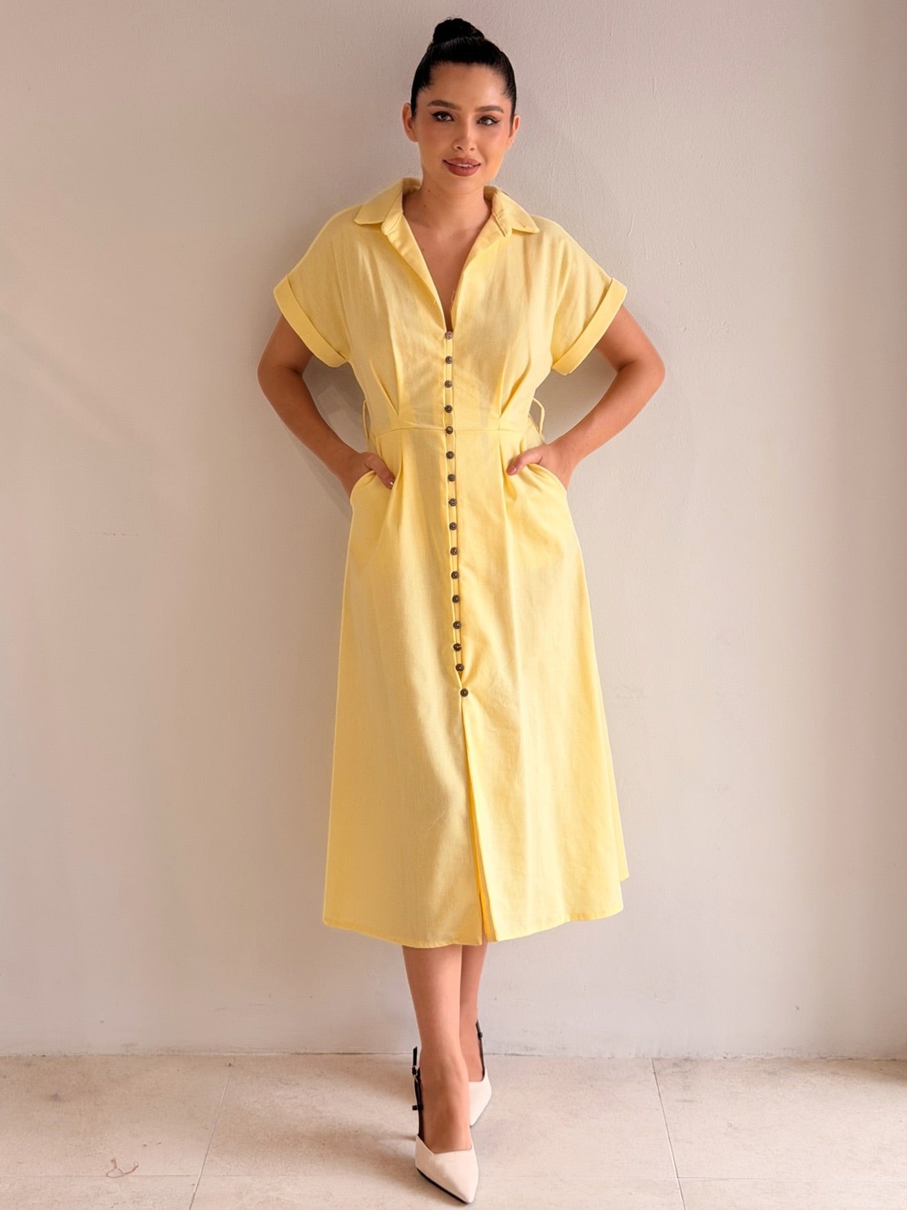 Vestido de Lino Con botones