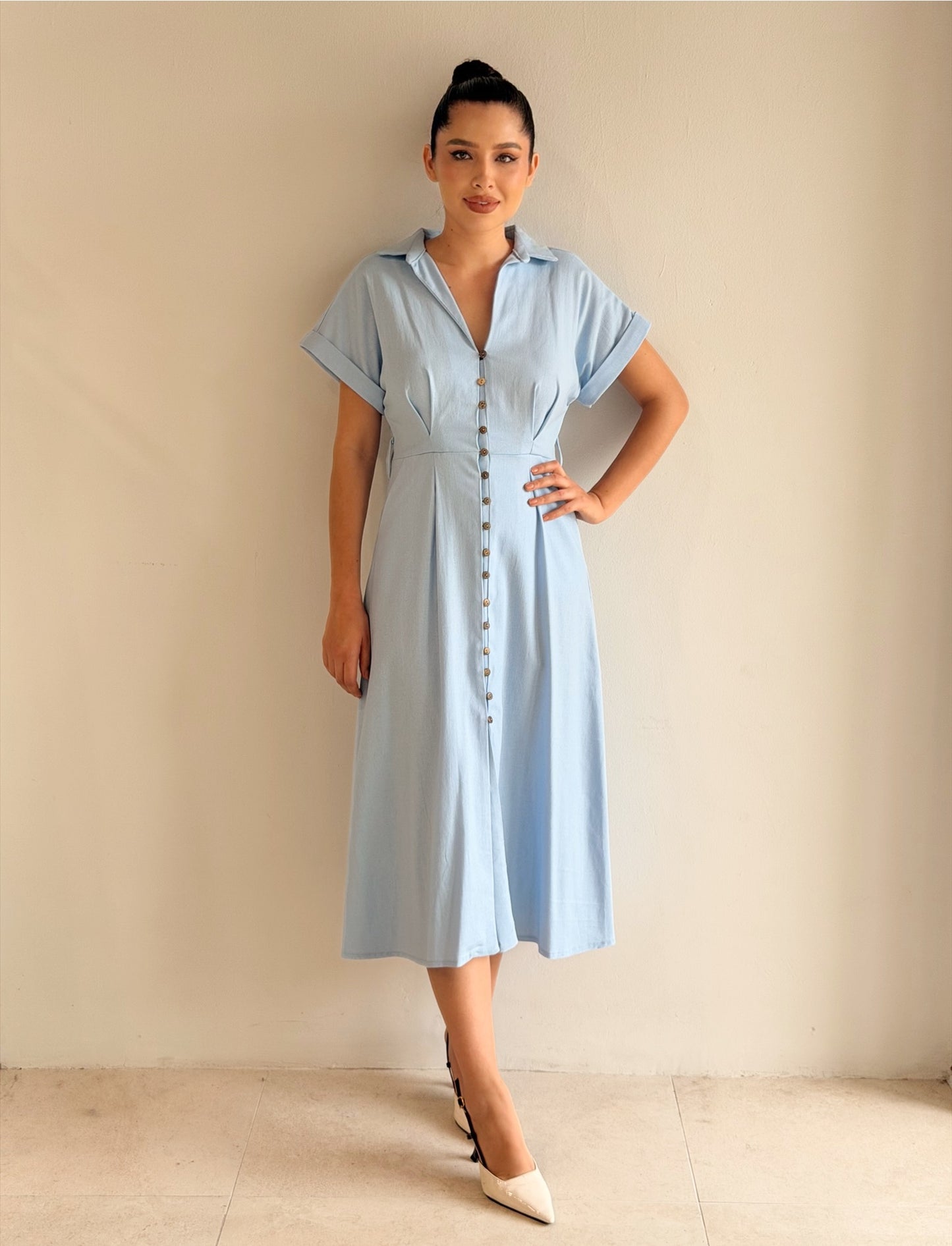 Vestido de Lino Con botones