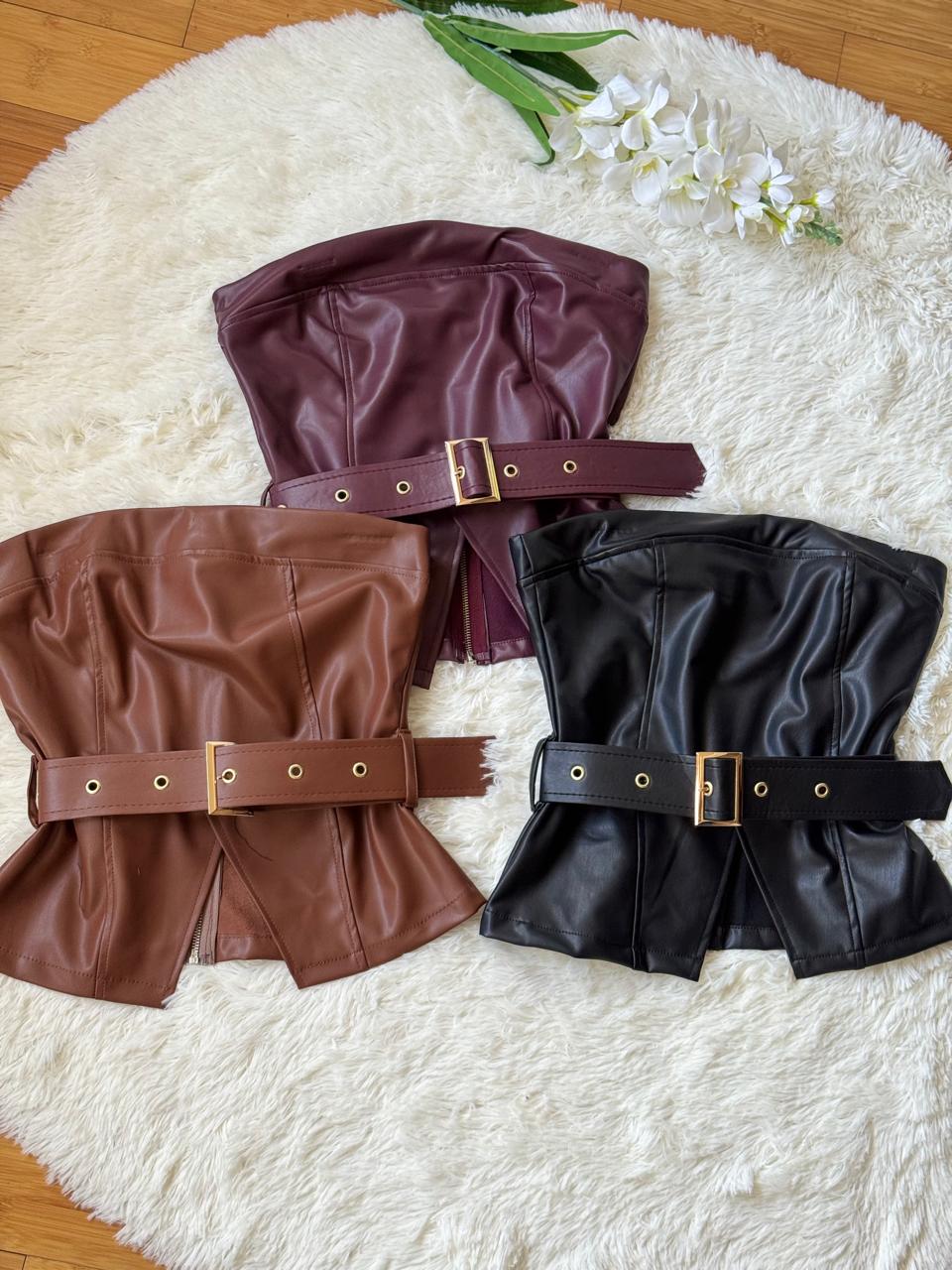 Top Strapless De Vinipiel Con cinturon