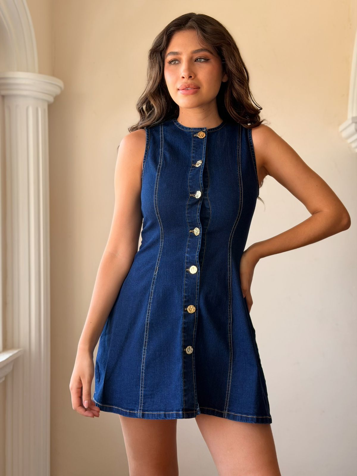 Vestido Mezclilla Boton dorado