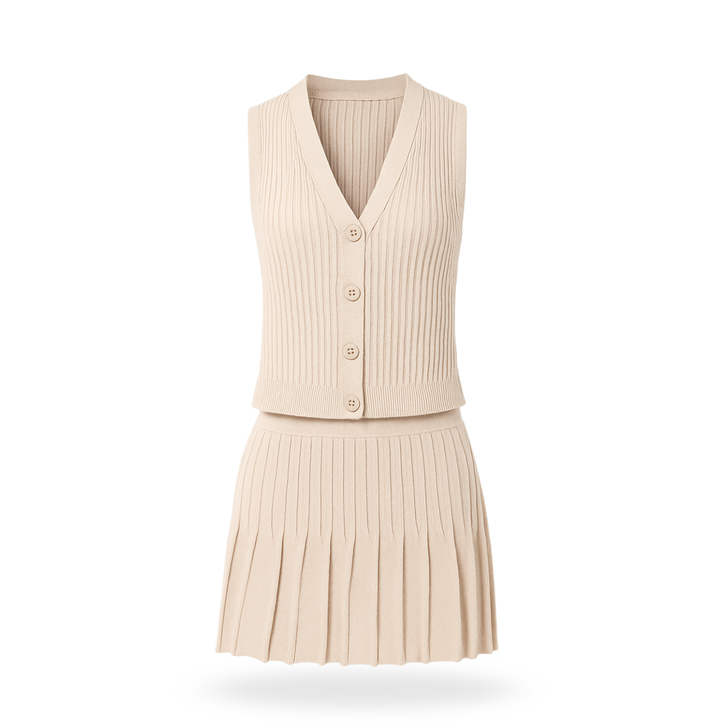 Conjunto de falda tableada y chaleco tejido