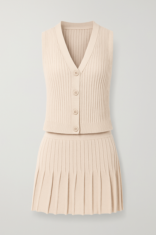 Conjunto de falda tableada y chaleco tejido