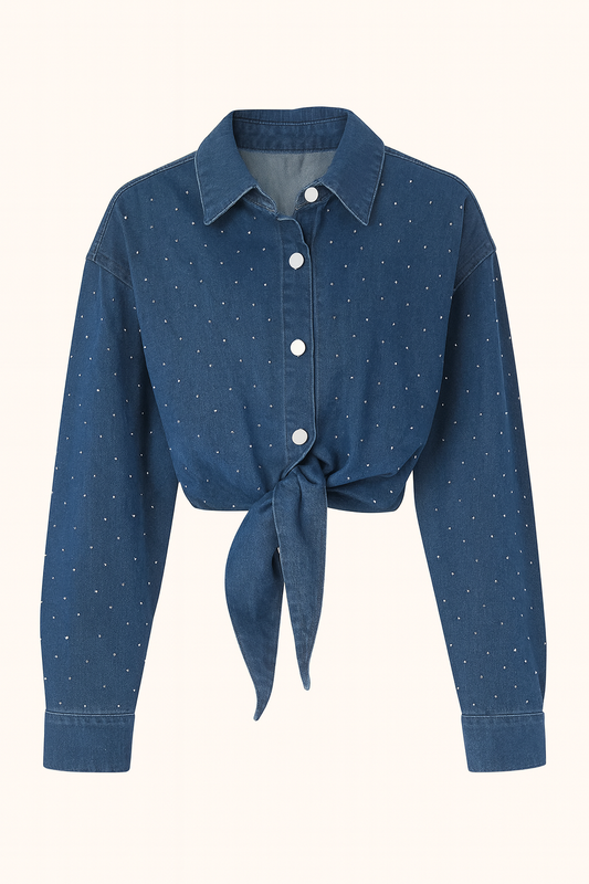 Camisa de mezclilla con brillos y nudo