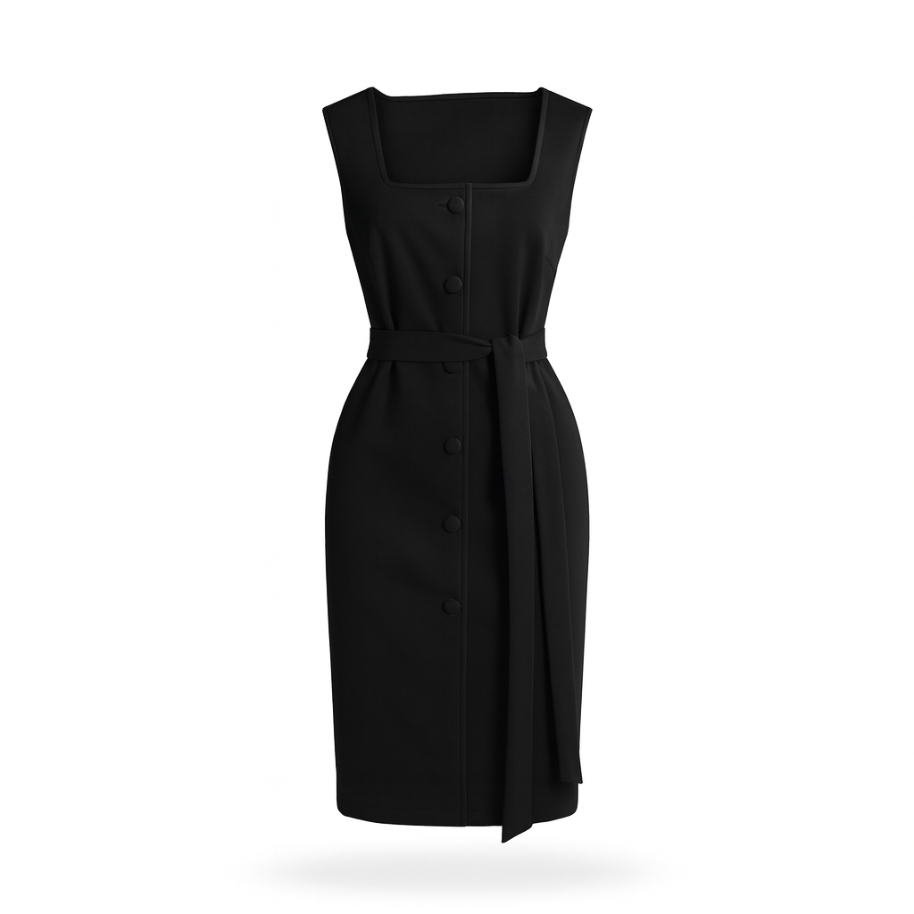 Vestido Gamuza de Botones y cinturon