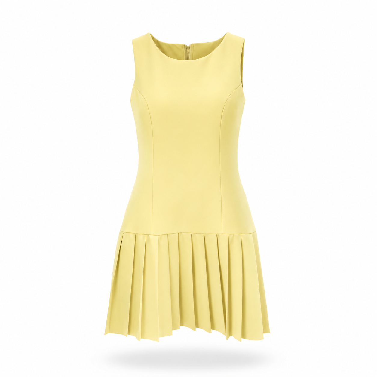Vestido Cuello Redondo Falda Tableada