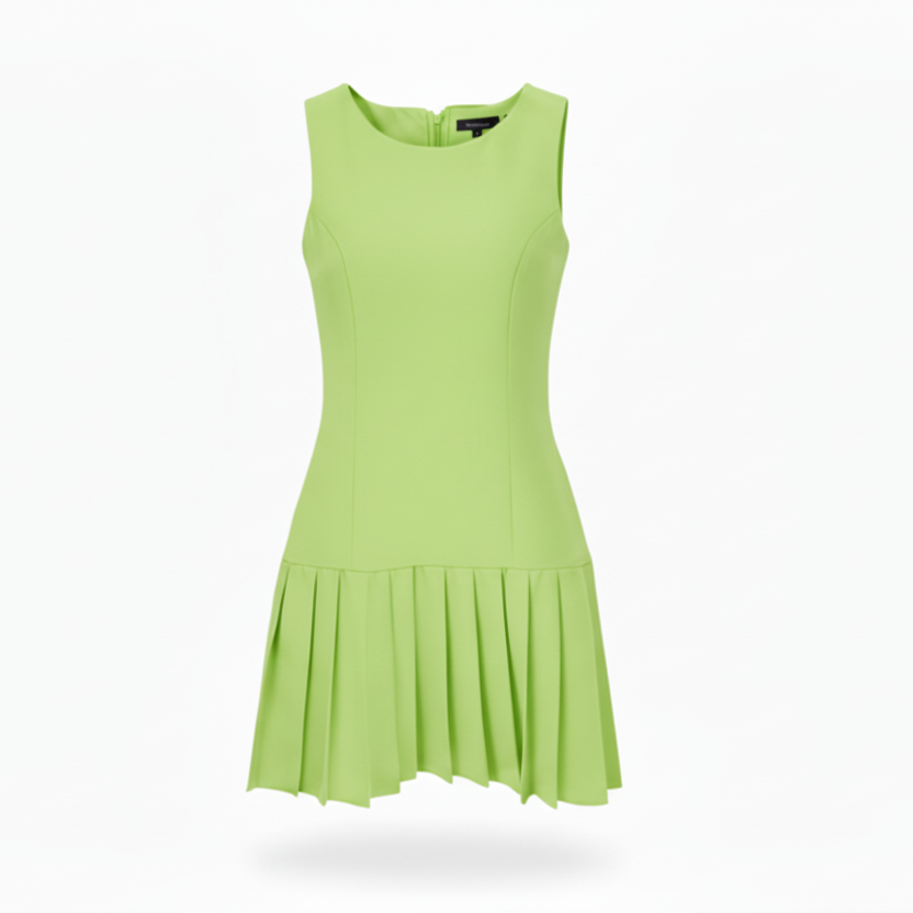Vestido Cuello Redondo Falda Tableada