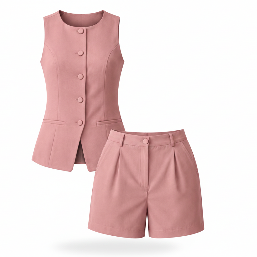 Conjunto de short con chaleco cuello redondo