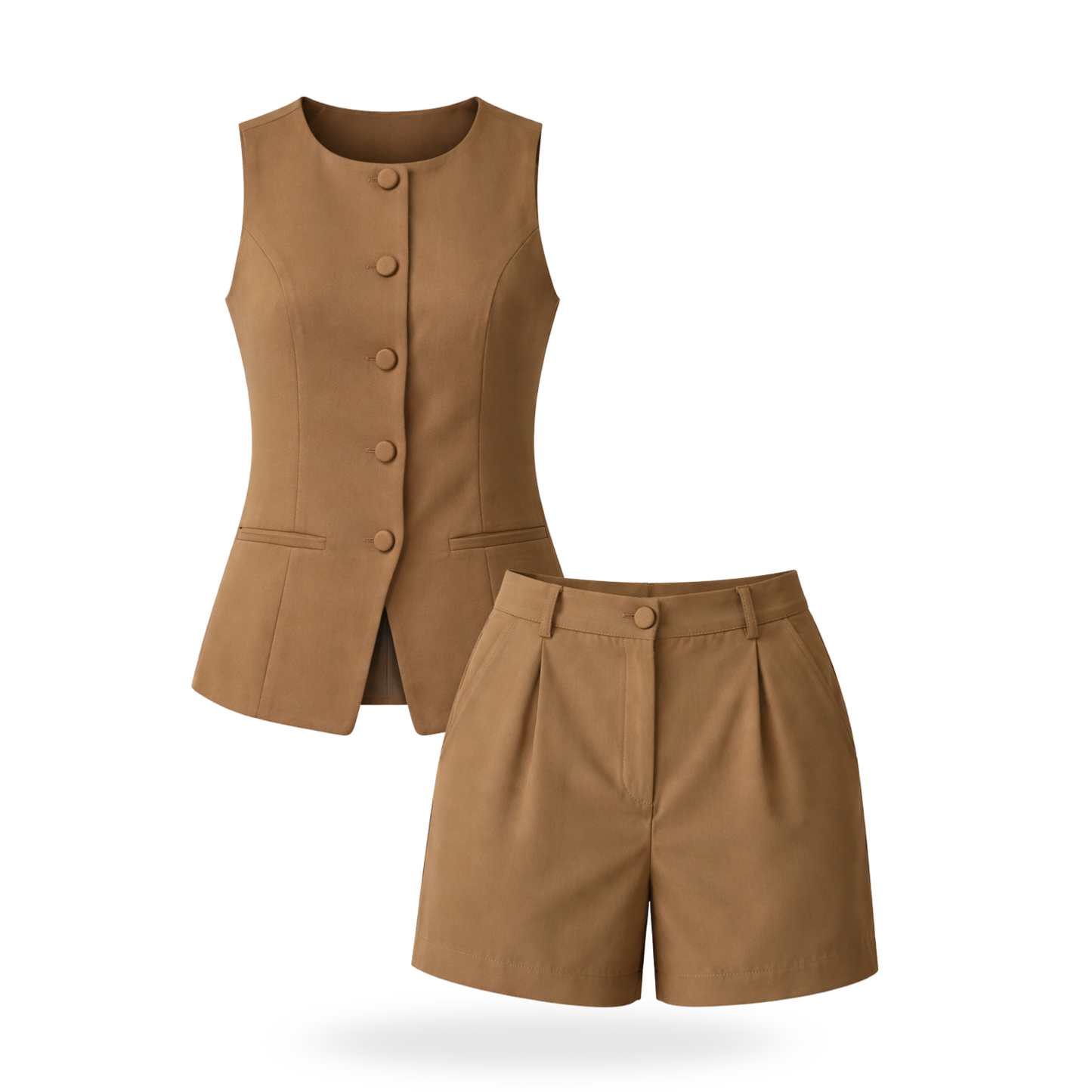 Conjunto de short con chaleco cuello redondo