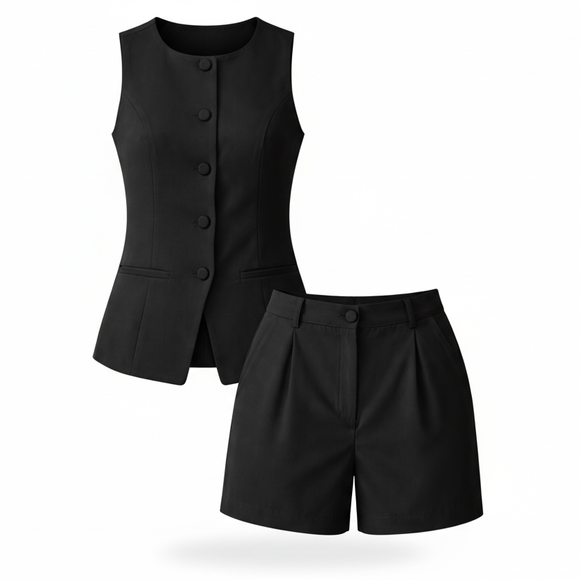 Conjunto de short con chaleco cuello redondo