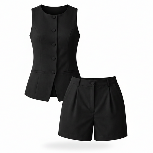 Conjunto de short con chaleco cuello redondo