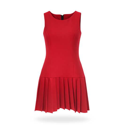 Vestido Cuello Redondo Falda Tableada