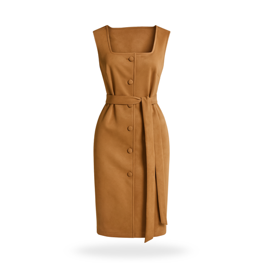 Vestido Gamuza de Botones y cinturon